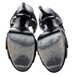 Pre Owned صندل سان لوران باريس "تريبوت" نعل سميك جلد نقشة السحلية أسود مقاس 39