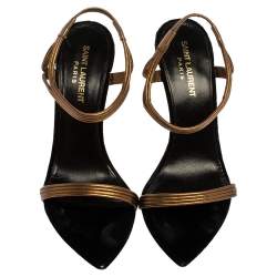 Pre Owned صندل سان لوران باريس جلد ذهبي تاليثا مقاس 37.5