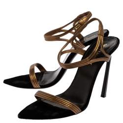 Pre Owned صندل سان لوران باريس جلد ذهبي تاليثا مقاس 37.5