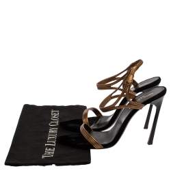 Pre Owned صندل سان لوران باريس جلد ذهبي تاليثا مقاس 37.5