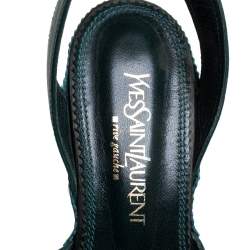 Pre Owned Saint Laurent Paris Green Leather Ankle Wrap Platform Sandals Size 35