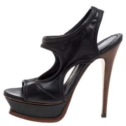 Pre Owned Saint Laurent Paris Black Leather Platform Sandals Size 36