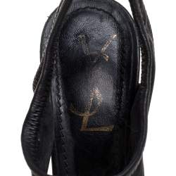 Pre Owned Saint Laurent Paris Black Leather Platform Sandals Size 36