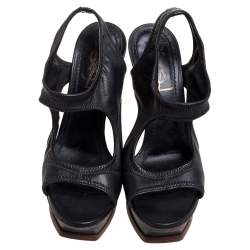 Pre Owned Saint Laurent Paris Black Leather Platform Sandals Size 36