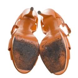 Saint Laurent Orange Patent Leather Tribute Platfrom Sandals Size 37.5