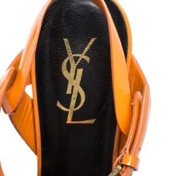 مملوكة مسبقًا Saint Laurent Orange Patent Leather Tribute Platfrom Sandals Size 37.5