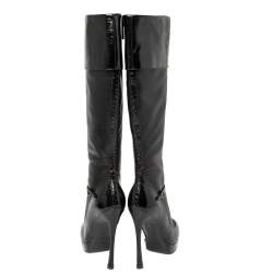 مملوكة مسبقًا حذاء بوت للركبه سان لوران جلد و جلد لامع و جلد ثعبان أسود مقاس 37