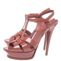 Pre Owned صندل سان لوران نعل سميك تربيوت جلد لامع وردى أنتيك م قاس 38.5