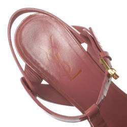 Pre Owned صندل سان لوران نعل سميك تربيوت جلد لامع وردى أنتيك مقاس 38.5