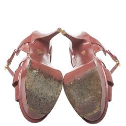 Pre Owned صندل سان لوران نعل سميك تربيوت جلد لامع وردى أنتيك مقاس 38.5