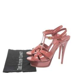 Pre Owned صندل سان لوران نعل سميك تربيوت جلد لامع وردى أنتيك مقاس 38.5