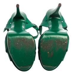 مملوكة مسبقًا Saint Laurent Green Leather Tribute Platform Sandals Size 39.5