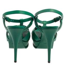 مملوكة مسبقًا Saint Laurent Green Leather Tribute Platform Sandals Size 39.5