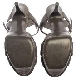 مملوكة مسبقًا صندل سان لوران تريبوت جلد نقش سحلية رمادى مقاس 37