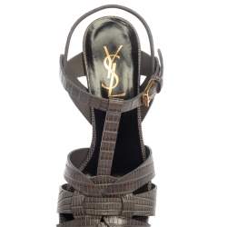 مملوكة مسبقًا صندل سان لوران تريبوت جلد نقش سحلية رمادى مقاس 37