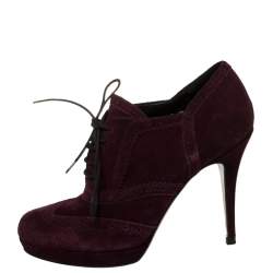 Pre Owned Yves Saint Laurent Burgundy Suede Janis Booties Size 37