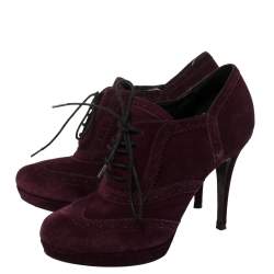 Pre Owned Yves Saint Laurent Burgundy Suede Janis Booties Size 37