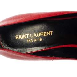 Pre Owned Saint Laurent Red Leather Janis Pointed Toe Platform Pumps Size 39