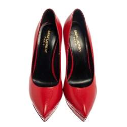 Pre Owned Saint Laurent Red Leather Janis Pointed Toe Platform Pumps Size 39