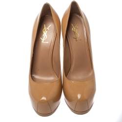 Saint Laurent Paris Beige Patent Leather Tribtoo Pumps Size 39