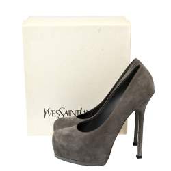 Pre Owned Saint Laurent Grey Suede Tribtoo Platform Pumps Size 41.5