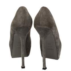 Pre Owned Saint Laurent Grey Suede Tribtoo Platform Pumps Size 41.5