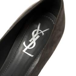 Pre Owned Saint Laurent Grey Suede Tribtoo Platform Pumps Size 41.5