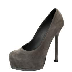 Pre Owned Saint Laurent Grey Suede Tribtoo Platform Pumps Size 41.5