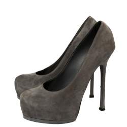 Pre Owned Saint Laurent Grey Suede Tribtoo Platform Pumps Size 41.5