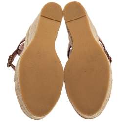 مملوكة مسبقًا Saint Laurent Brown Leather Tribute Espadrille Wedge Sandals Size 38