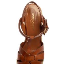 مملوكة مسبقًا Saint Laurent Brown Leather Tribute Espadrille Wedge Sandals Size 38