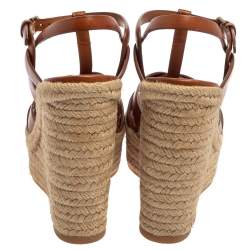 مملوكة مسبقًا Saint Laurent Brown Leather Tribute Espadrille Wedge Sandals Size 38