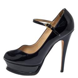 مملوكة مسبقًا Saint Laurent Black Patent Leather Tribute Too Mary Jane Platform Pumps Size 36