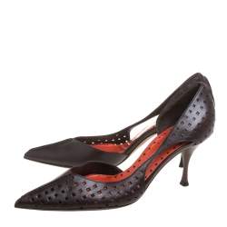 Pre Owned Saint Laurent Brown Perforated Leather D'orsay Pumps Size 38