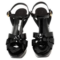 Pre Owned Saint Laurent Black Patent Leather Tribute Sandals Size 40