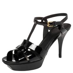 Pre Owned Saint Laurent Black Patent Leather Tribute Sandals Size 40