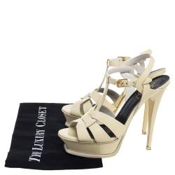 Pre Owned Saint Lauren Cream Patent Leather Tribute Sandals Size 37