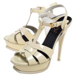 Pre Owned Saint Lauren Cream Patent Leather Tribute Sandals Size 37