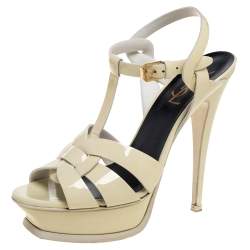 Pre Owned Saint Lauren Cream Patent Leather Tribute Sandals Size 37