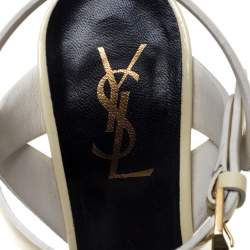 Pre Owned Saint Lauren Cream Patent Leather Tribute Sandals Size 37