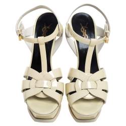 Pre Owned Saint Lauren Cream Patent Leather Tribute Sandals Size 37