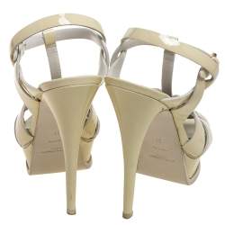 Pre Owned Saint Lauren Cream Patent Leather Tribute Sandals Size 37