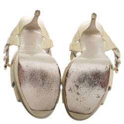 Pre Owned Saint Lauren Cream Patent Leather Tribute Sandals Size 37