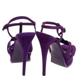 مملوكة مسبقًا Saint Laurent Purple Suede Tribute Chain Detail Platform Sandals Size 37