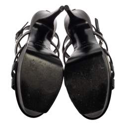 Pre Owned Saint Laurent Paris Black Leather New Riveg Platform Sandals Size 39