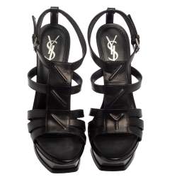Pre Owned Saint Laurent Paris Black Leather New Riveg Platform Sandals Size 39