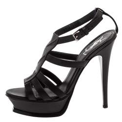 Pre Owned Saint Laurent Paris Black Leather New Riveg Platform Sandals Size 39