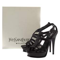 Pre Owned Saint Laurent Paris Black Leather New Riveg Platform Sandals Size 39