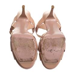 Pre Owned Saint Laurent Beige Patent Leather Tribute Platform Ankle Strap Sandals Size 40