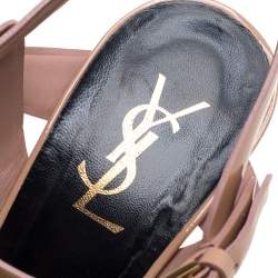 Pre Owned Saint Laurent Beige Patent Leather Tribute Platform Ankle Strap Sandals Size 40
